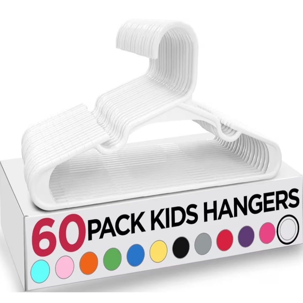 Kids White Clothes Hangers - 60 Pack